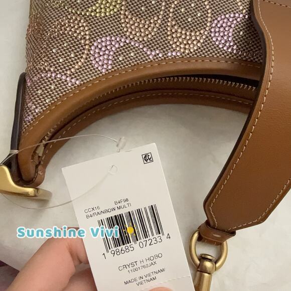 NWT Coach Hamptons Hobo Bag Shoulder Crystal Signature Jacquard Rainbow CCX16 - Picture 11 of 11